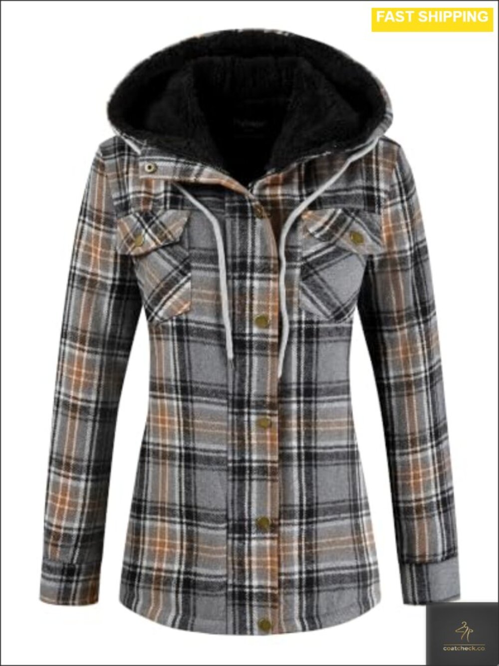 Sherpa Lined Plaid Hooded Fleece Flannel Jacket Women's Winter Coat